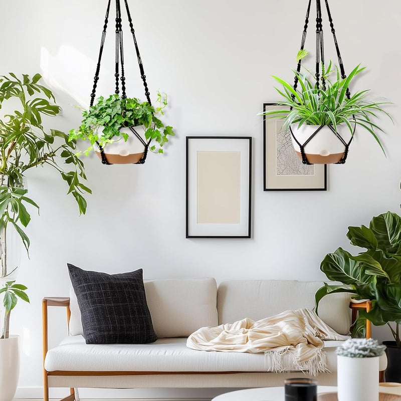Koalaime Hanging Planter Self Watering 10 Inch, 2 Pack Indoor Outdoor Hanging Baskets, Hanging Flower Pots with Drainage Hole & 2 Kinds of Plant Hangers for Garden Home Decor(Black Hanger - Image 2
